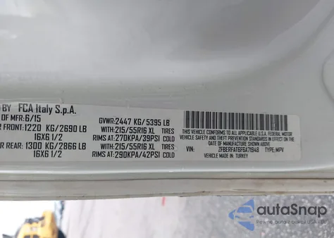 2015 Ram Promaster City z USA, uszkodzony, nr VIN ZFBERFAT6F6A71948